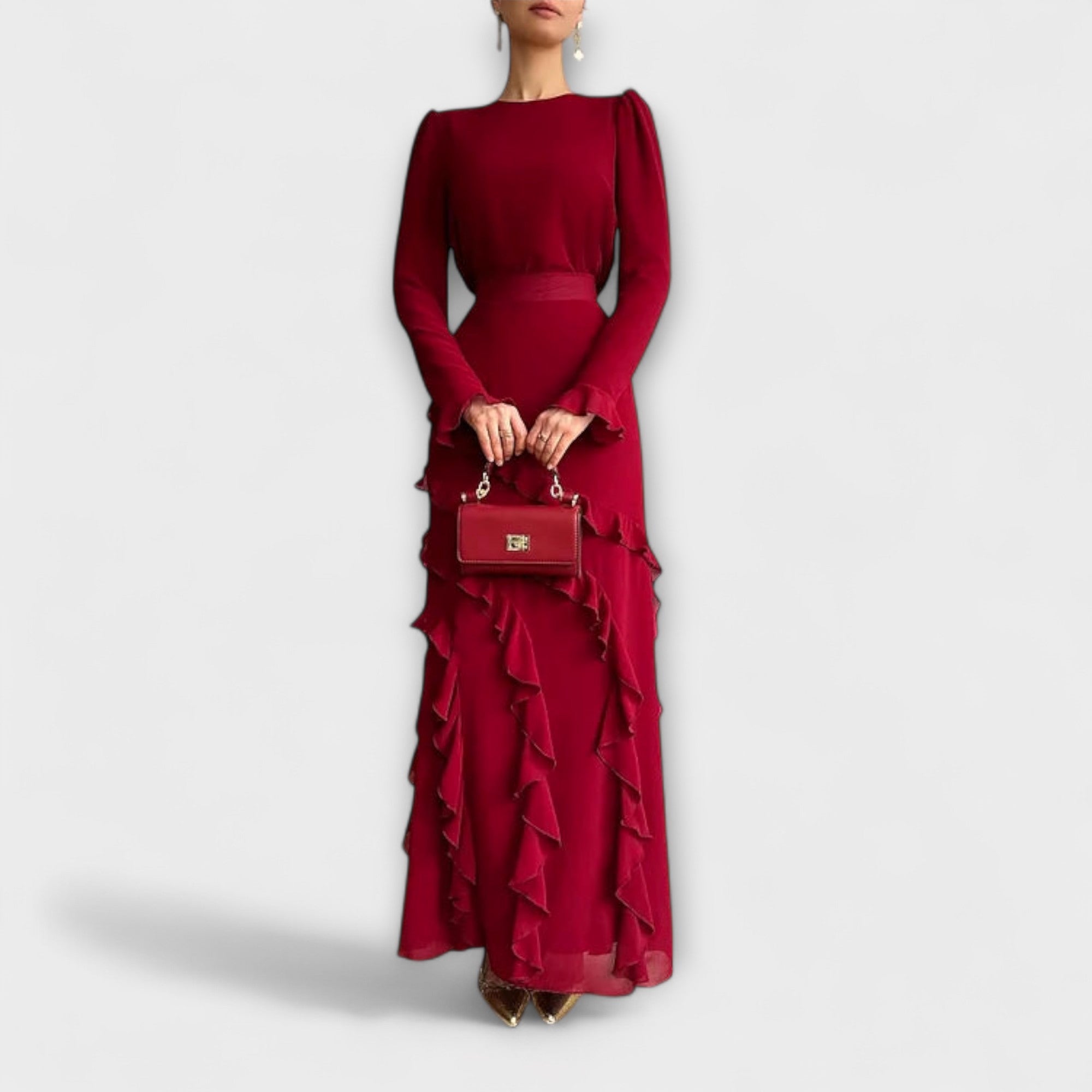 Fallon - Slim Fit Langkleid mit dreidimensionalen Rüschen