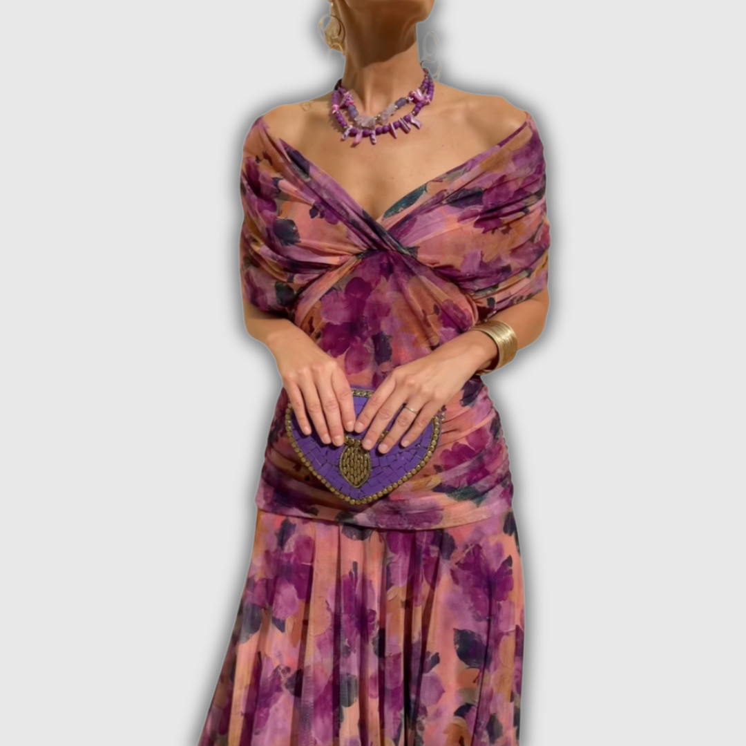 Florendra | Langes Blumenkleid mit V-Ausschnitt