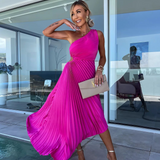 ELLA | One-Shoulder-Plissee-Midikleid