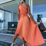 ELLA | One-Shoulder-Plissee-Midikleid