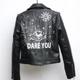 Drune | Damen Lederjacke Mit Coolem Aufdruck