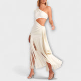 Alice - Auffälliges Cutout-Fransen-Maxi-Kleid