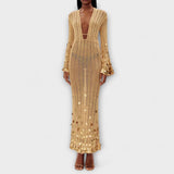 Kathleen - Gold Strick Maxi Kleid von Dolly