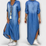 Lea - Langes Denim-Look Kleid mit Seitenschlitz