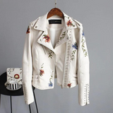 Drune | Lederjacke mit Blumenstickerei