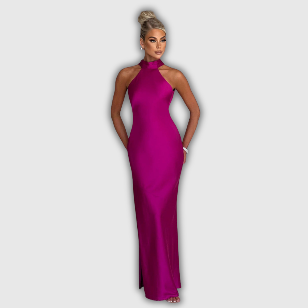 ZEYNEP | Elegantes Satin-Maxikleid mit Halter-Ausschnitt