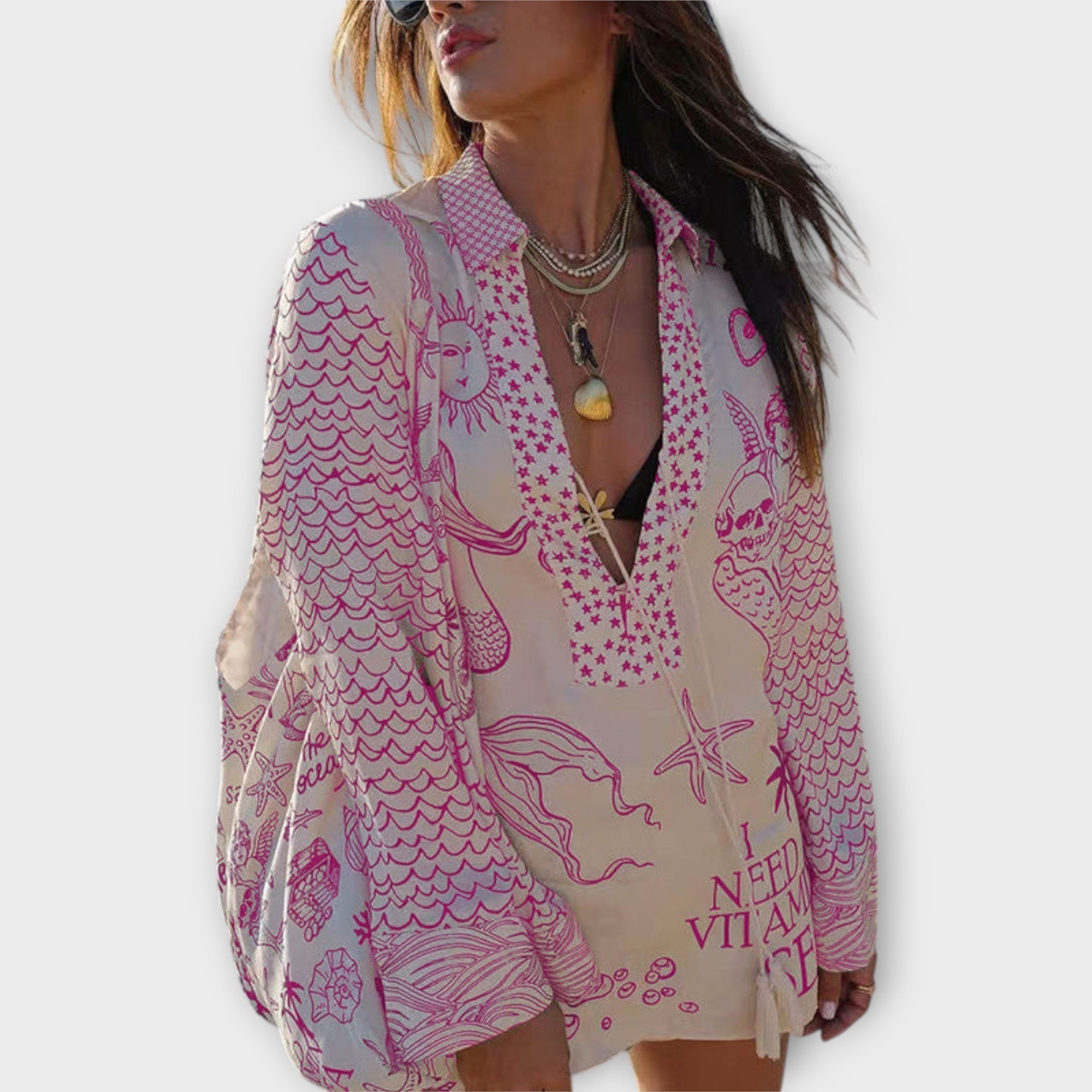 Liv - Wasser Satin Quasten Shirt und Shorts Set