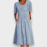 Lieke | Gestreiftes Midi-Kleid mit Knöpfen und Taschen