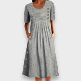Lieke | Gestreiftes Midi-Kleid mit Knöpfen und Taschen