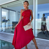 ELLA | One-Shoulder-Plissee-Midikleid