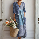 Vreni™ | Elegantes Boho-Kleid mit Patchwork-Muster in Blautönen