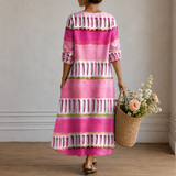 Cornelia™ | Elegantes Boho-Kleid mit Aquarell-Streifen in Pink