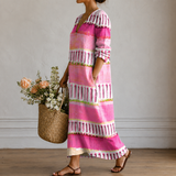 Cornelia™ | Elegantes Boho-Kleid mit Aquarell-Streifen in Pink