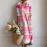 Cornelia™ | Elegantes Boho-Kleid mit Aquarell-Streifen in Pink