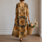 Helga™ | Elegantes Boho-Kleid mit Mandala-Print in Ocker