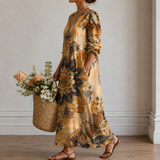 Helga™ | Elegantes Boho-Kleid mit Mandala-Print in Ocker