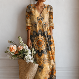 Helga™ | Elegantes Boho-Kleid mit Mandala-Print in Ocker