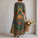 Adelheid™ | Elegantes Boho-Kleid mit Paisley-Medaillon in Petrol