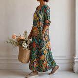 Adelheid™ | Elegantes Boho-Kleid mit Paisley-Medaillon in Petrol