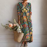 Adelheid™ | Elegantes Boho-Kleid mit Paisley-Medaillon in Petrol