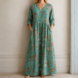 Petra™ | Elegantes Boho-Maxikleid mit Blumen-Print in Türkis