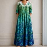 Ingrid™ | Elegantes Maxikleid mit Pfauenfeder-Print