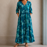 Kerstin™ | Elegantes Boho-Maxikleid mit Blumen-Print in Petrol
