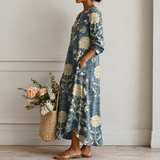 Margrit™ | Elegantes Boho-Midikleid mit Blumen-Print in Indigo