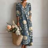 Margrit™ | Elegantes Boho-Midikleid mit Blumen-Print in Indigo