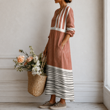 Rosa™ | Elegantes Boho-Kleid mit Colorblock in Terrakotta