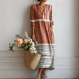 Rosa™ | Elegantes Boho-Kleid mit Colorblock in Terrakotta