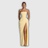 HANNAH | Elegantes Maxikleid mit Drapierung und Hohem Schlitz