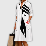 Evangeline™ | Elegantes Statement-Midikleid mit Porträt-Print
