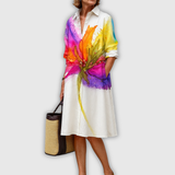 Ophelia™ | Elegantes Midikleid im Blusenschnitt mit Aquarell-Blüte