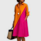 Isabella™ | Elegantes Midikleid im Blusenschnitt mit Colorblock