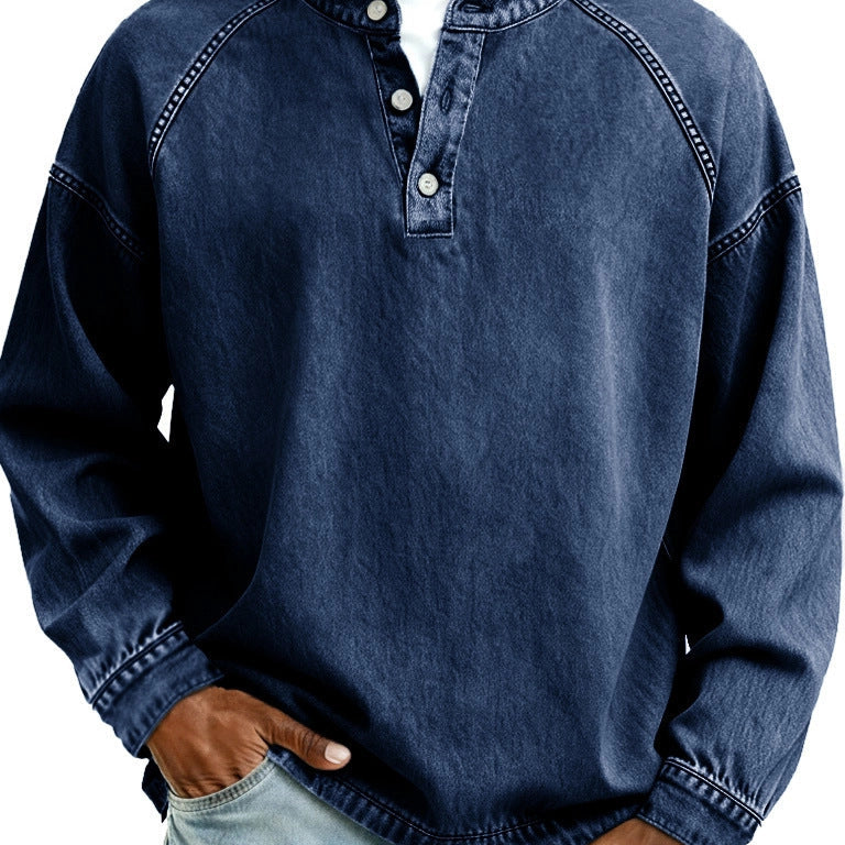 Vintage-Look Henley Sweatshirt - Lässiger Schnitt