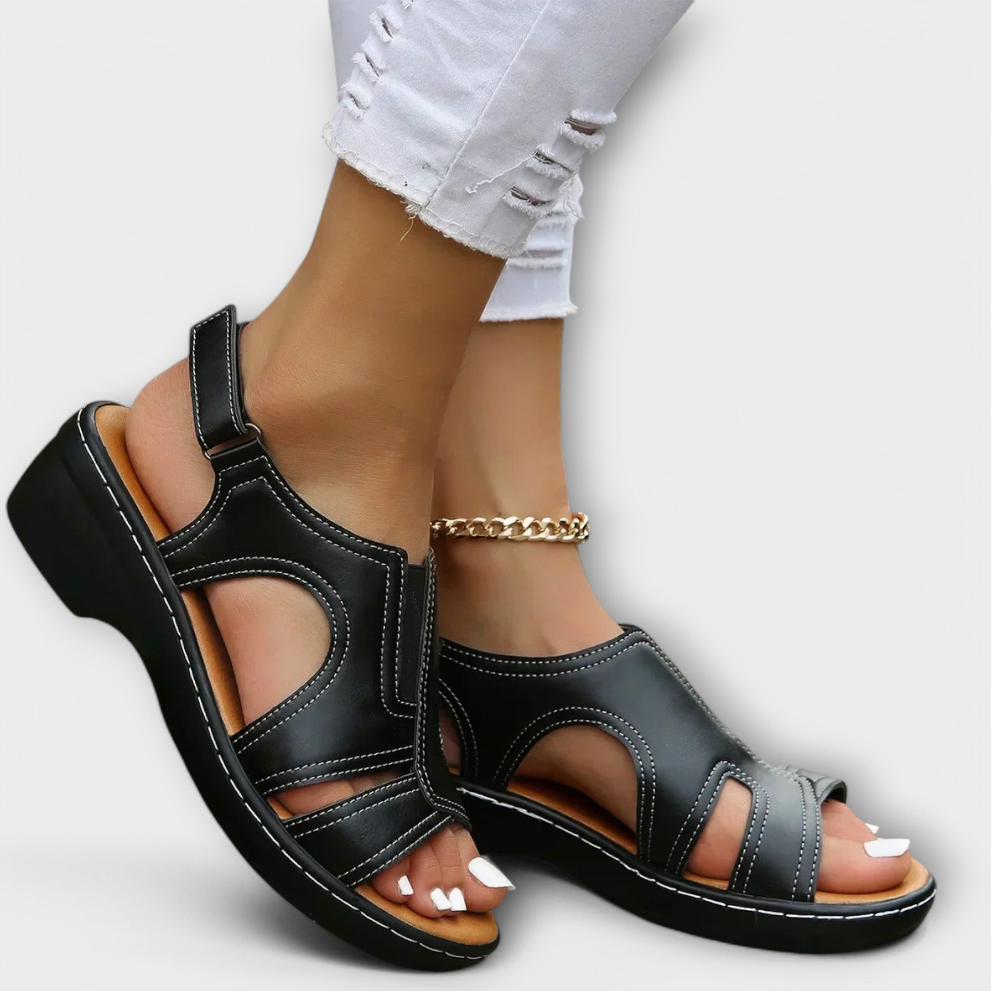 Christina – Orthopädische Leder-Sandalen mit komfortablem Absatz