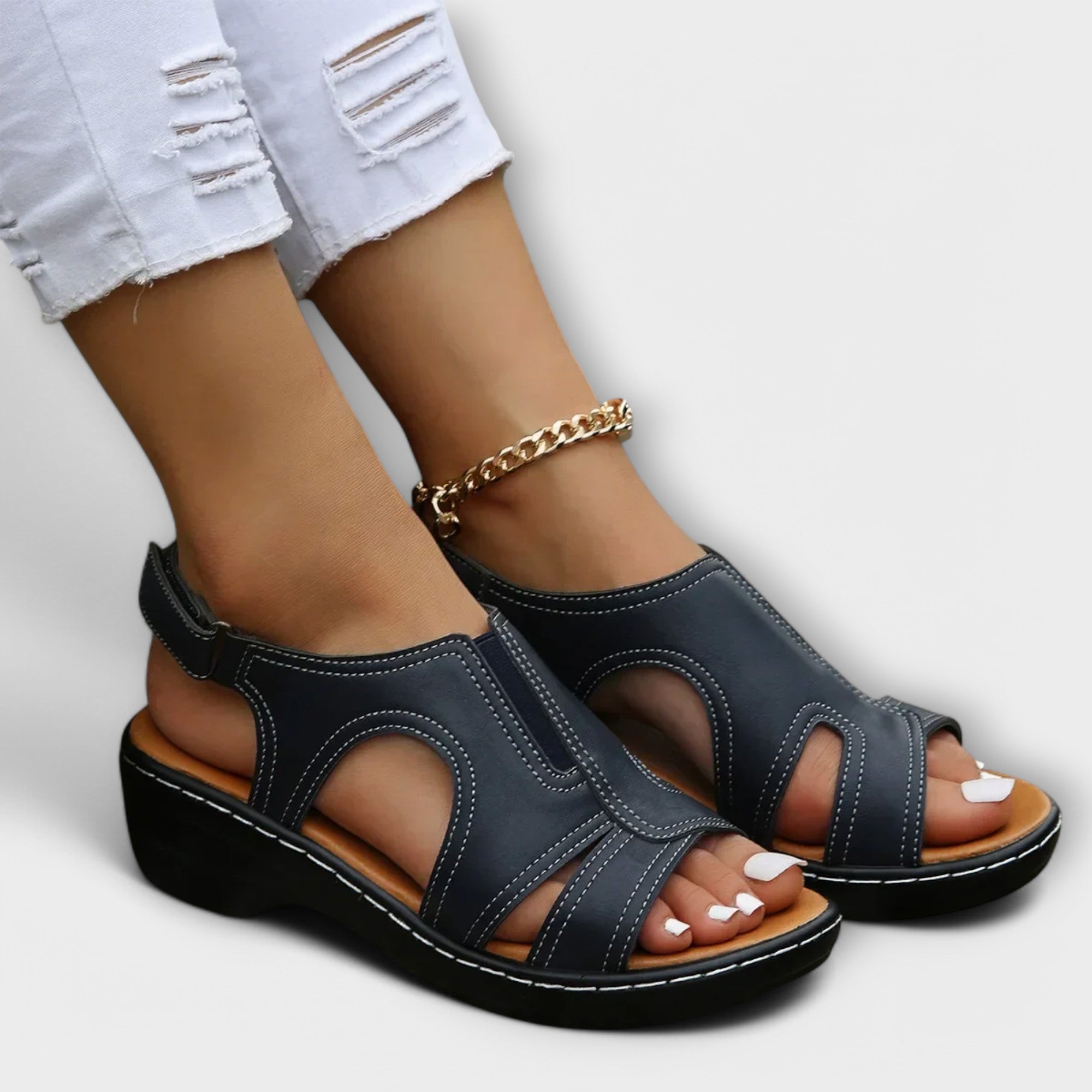 Christina – Orthopädische Leder-Sandalen mit komfortablem Absatz