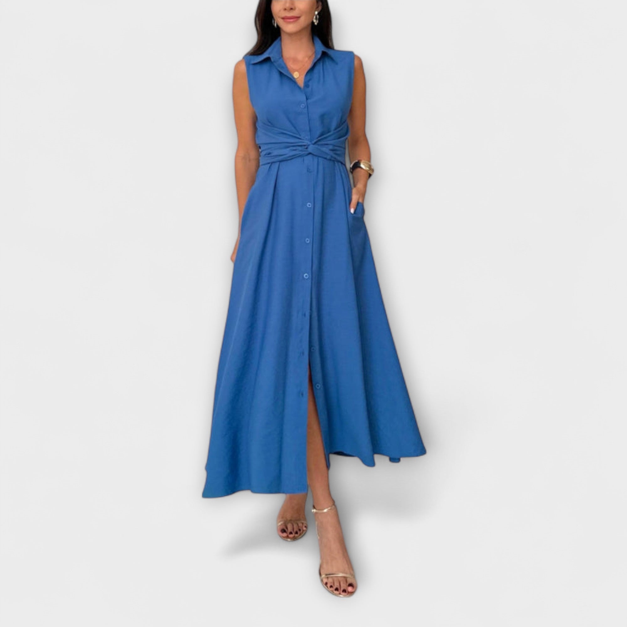 Mira - Auffälliges, einreihiges Midi-Kleid mit Bindedetail
