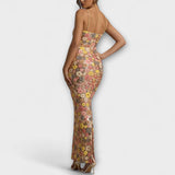Oakley - Maxi-Kleid mit floralen Pailletten im 80er-Jahre-Stil
