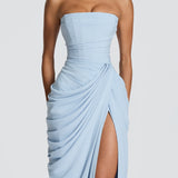 HANNAH | Elegantes Maxikleid mit Drapierung und Hohem Schlitz