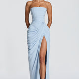 HANNAH | Elegantes Maxikleid mit Drapierung und Hohem Schlitz