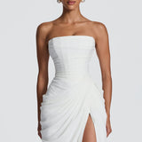HANNAH | Elegantes Maxikleid mit Drapierung und Hohem Schlitz