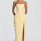 HANNAH | Elegantes Maxikleid mit Drapierung und Hohem Schlitz
