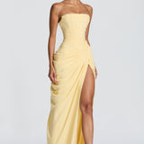 HANNAH | Elegantes Maxikleid mit Drapierung und Hohem Schlitz