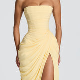 HANNAH | Elegantes Maxikleid mit Drapierung und Hohem Schlitz