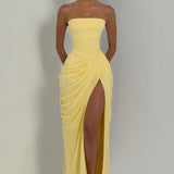 HANNAH | Elegantes Maxikleid mit Drapierung und Hohem Schlitz