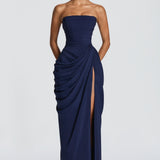 HANNAH | Elegantes Maxikleid mit Drapierung und Hohem Schlitz