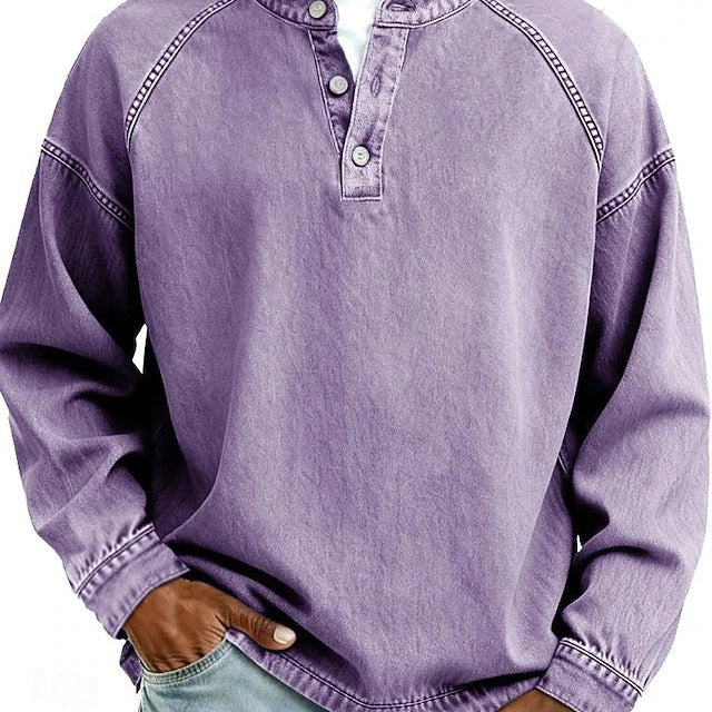 Vintage-Look Henley Sweatshirt - Lässiger Schnitt