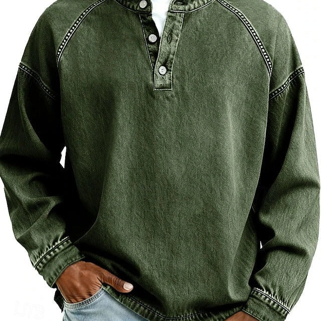 Vintage-Look Henley Sweatshirt - Lässiger Schnitt